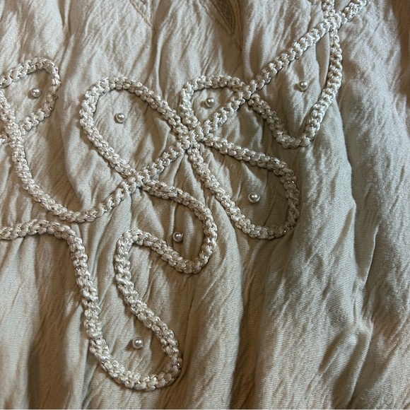 Vintage Adolfo Collectibles Pearl Embroidered‎ Crinkle Knit Top L - Picture 4 of 12